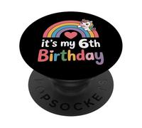 Magical It's My 6th Birthday Rainbow Unicorn Girls PopSockets Adhesive PopGrip