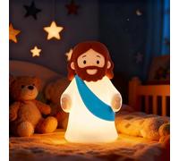 magical JD Little Jesus Night Light Mini Jesus Silicone Lamp Dimmable Nursery Nightlight for Kids Rechargeable Bedside Touch Lamp Perfect for Christmas, Easter and Baptism Gifts (Blue)