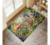 Magical Jungle Doormat - Inside And Outside Welcome Mat, Multicolor Indoor Front Doormat With Non-Slip Backing, Heavy Duty Entrance Mat, 60 X 90 Cm Mushroom House