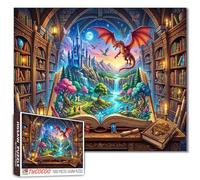 Magical Library Dragon Jigsaw Puzzle 1000 Piece Puzzles for Adults and Beginner Open Book World Puzzles Challenging Family Activity Games Colorful DIY Craft for Home Decor Gifts 20×27 Inches