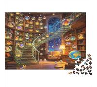 Magical Library Spiral Staircase 1000 Piece Jigsaw Puzzle Paper for Adults Night Fairy Tale Scene Jigsaw Puzzle for Family Mindfulness Gift 38x26cm/1000pcs