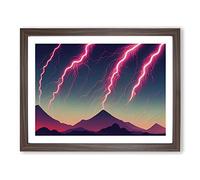 Magical Lightning Storm Framed Print | A2 Walnut Framed Wall Art | Ready to Hang | Modern Landscape Picture | Living Room Bedroom Lounge Office