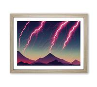 Magical Lightning Storm Framed Print | A4 Oak Framed Wall Art | Ready to Hang | Modern Landscape Picture | Living Room Bedroom Lounge Office