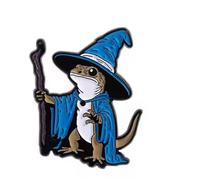 Magical Lizard Enamel Pin, Fantasy Wizard Character with Blue Robe and Staff, 1.3 Inch