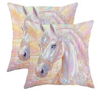 Magical Magical Horse Throw Pillow Covers Set of 2, Pastel Color Fantasy Horse Cushion Cases, Dreamy Decorative Square Sofa Pillow Covers for Kids Room Bedroom 20x20 Inch