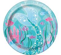Magical Mermaid Multicolor Round Paper Dessert Plates (17cm) Set of 8 - Perfect for Enchanting Parties & Celebrations
