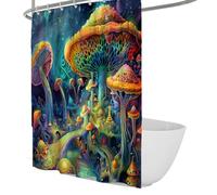 Magical Mushroom Grove Shower Curtain Nature Fantasy Styling Bathroom Decor Polyester Waterproof Shower Curtain Set with Plastic Hooks 180 x 220 cm