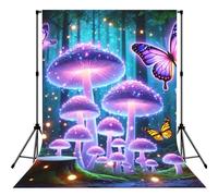 Magical-Mushrooms-Butterflies 5x7ft Photography Backdrop, Photo Background With Rod Pocket, Foldable Studio Backdrop For Birthday, Wedding, Party Decoration