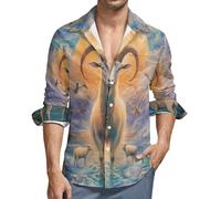 Magical Mythology Goat God Birds Mens Shirts Long Sleeve Hawaiian Shirt Button Down Summer Tops S