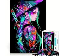 Magical Neon Samurai Girl 1000 Pieces Puzzles for Teenagers Brain Teaser Real Thick Family Pastime Birthday Gift (38x52cm)