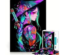 Magical Neon Samurai Girl Puzzles for Teenagers 1000 Pieces Mental Boost Fine Detail Fun Challenge Room Decor (50x75cm)