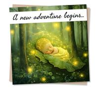 Magical New Baby Congratulations Card For Loved One - Forest, Green, Nature - A New Adventure Begins - For Bestie, Friend, Sister, Brother, Relative