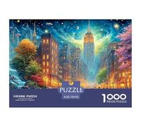 Magical Night City with Stars And Waterfall 1000-Piece Jigsaw Puzzle Fantasy Architecture Challenging & Brainteasing for All Ages 70x50cm/1000pcs