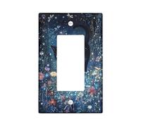 Magical Night Sky Cat Light Switch Cover Plate, Black Feline with Stars and Flowers for Home Decor, Thermoplastic Wall Plates, Standard Size Single Rocker