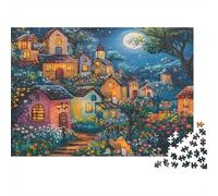 Magical Night Village 1000 Pieces Jigsaw Puzzle for Adults Whimsical Fairy Village Under Moonlit Sky Premium Sturdy Vibrant Challenging Hard Stress Relief 52x38cm/1000pcs