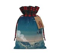 Magical Nights Print Christmas Drawstring Linen Gift Bags Reusable Fabric Bags With Tags For Christmas Gifts