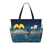 Magical Nights Print Large Waterproof Beach Tote Bag for Women with Zip and Pockets Foldable Handbag for Travel Pool Shopping Holiday Gym