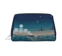 Magical Nights Print Makeup Bag Portable Leather Waterproof Cosmetic Bag Clutch Makeup Brush Bag (6.7x4.3in)
