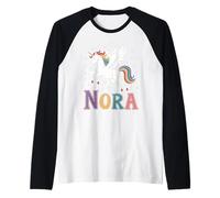 Magical Nora Unicorn Girl First Name Design Raglan Baseball Tee