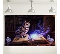 Magical Owl Book Backdrop, Enchanted Forest Vintage Decorations, Violet Fantasy Photography Background for Events, Halloween Party Supplies 71x43 Inch
