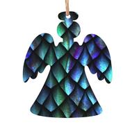 Magical Pattern Printed Angel Shape Xmas Ornaments 1 Pcs, Christmas wooden pendant Hanging for Xmas Tree Home Indoor Outdoor Decor