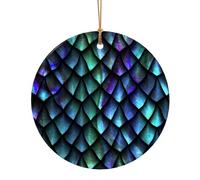 Magical Pattern Printed Round Xmas Ornaments 10cm, Christmas Ceramic Pendant Hanging for Xmas Tree Home Indoor Outdoor Decor 1 Pcs