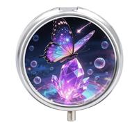 Magical Pill Case with Retro Mirror 3 Compartments Pill Organizer Small Round Metal Pill Organizer for Fish Oil Pills or Vitamins, Pill Supplements