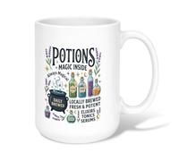 Magical Potion Cauldron Quote Fanciful Ceramic Coffee Mug 15oz | Fanciful Alchemy Theme, Tea Cup, Bubbling Cauldron Illustration, Lavender Floral Accents, Fantasy Inspired Typography