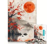 Magical Red Setting Sun 1000 Pieces Puzzles for Adults Recall Enhancer Tight Cut Pattern Assemble Night Game (38x52cm)
