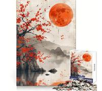 Magical Red Setting Sun 1000 Pieces Puzzles for Adults Recall Enhancer Tight Cut Pattern Assemble Night Game (38x52cm)