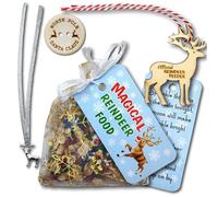 MAGICAL REINDEER FOOD BAG + WOODEN CHARM + WOODEN SANTA'S LOST BUTTON, Biodegradable, WILDLIFE FRIENDLY! Christmas Eve Box Filler - handmade Santa Magic Dust, Xmas Tradition (White With Gold Pattern)