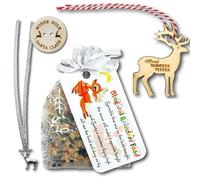 MAGICAL REINDEER FOOD BAG + WOODEN SANTA'S LOST BUTTON, Biodegradable, WILDLIFE FRIENDLY! Christmas Eve Box Filler - handmade Santa Magic Dust, Xmas Tradition Rudolph (White with Silver pattern T86)