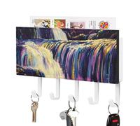 Magical River Under Moonlight Cute Key Holder for Wall with 5 Hooks Letter Coat Rack Home Decor 4.3 × 7.1 Inch