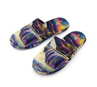 Magical River Under Moonlight Warm Mens Slippers Slip On Soft Fleece House Shoes Winter Indoor Outdoor