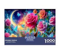 Magical Roses 100% Recycled Cardboard Moon with Roses 1000 Piece Jigsaw Puzzles Adults And Children Fun Present 38x26cm/1000pcs