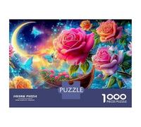Magical Roses Thick Framable Art 1000 Pieces Cosmic Bloom Cluster Puzzle for Adults Stress Relief Matte Cardboard Quiet Time Hobby 52x38cm/1000pcs