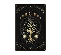 Magical Sacred Tree Moon Phase Celestial Esoteric Boho Style Astrology Aluminum Signs Funny Tin Sign Metal Art Poster Gift Home Cafe Bar Wall Decor Room Door Accessories 8"X12"