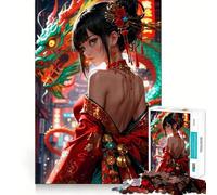 Magical Samurai Girl Neon for Adults 1000 Piece Puzzle Restful Game Tension Relief Family Bond Xmas Surprise (50x75cm)