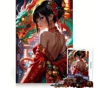 Magical Samurai Girl Neon Jigsaw 1000 Pieces for Adults Calm Daily True Detail Joyful Challenge Perfect Art (38x26cm)