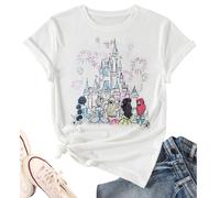 Magical Shirt for Women Castle Graphic Tee Magic Kingdom T Shirt Cute Holiday Vacation Shirt Short Sleeve Casual Tops, White-c, S