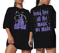 Magical Shirt for Women: Long Live All The Magic We Made Shirts Holiday Castle Graphic Tee Vacation Short Sleeve Tops, Black, XL