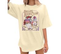 Magical Shirt Women Belle’s Book Club T-Shirt Oversized Book Lover Tee Magic Kingdom Belle Princess Shirts, Apricot-1, XL