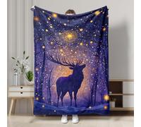 Magical Stag Blanket, Blue Night Sky Deer Winter Cozy Throw Blanket, Soft Fleece Decorative Cover for Bed, Sofa, All Season 60x80 Inch