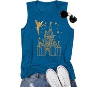 Magical Tank Tops Women Magic Kingdom Tank Fairy Castle Tshirt Girls Trip Tee Family Vacation Shirt Sleeveless Tops, Blue-sequin Embroidery, XL