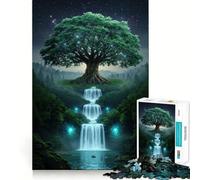 Magical Tree And Waterfalls at Night Jigsaws 1000 Pieces for Adults Sharp Brain Perfect Connection Family Bond Art Work (38x26cm)