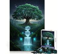Magical Tree And Waterfalls at Night Jigsaws 1000 Pieces for Adults Sharp Brain Perfect Connection Family Bond Art Work (38x26cm)
