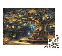 Magical Tree Library 1000 Piece Kids Beginner Jigsaw Puzzle, Fantasy Bookshelf Design Cognitive Development Game, Wall Decor Gift for Youngsters 52x38cm/1000pcs