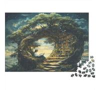 Magical Tree Library 1000 Piece Puzzle for Adults Ancient Magic Tree Archway over Secret Stairs Premium Sturdy Vibrant Challenging Stress Relief Family Game Decor 70x50cm/1000pcs