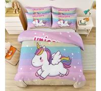 Magical Unicorn & Celestial Stars Pattern Quilt Cover Set Double, Reversible Microfibre Bed Linen with Pillowcases for Teen Bedroom, Kids, Navy Blue