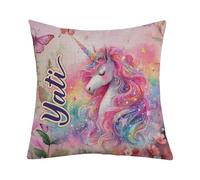 Magical Unicorn Dream - Personalized Rainbow Fantasy Art, Gift for Girls, Home Décor, Linen Throw Pillow/Cushion. (Linen Cushion Cover With Insert)